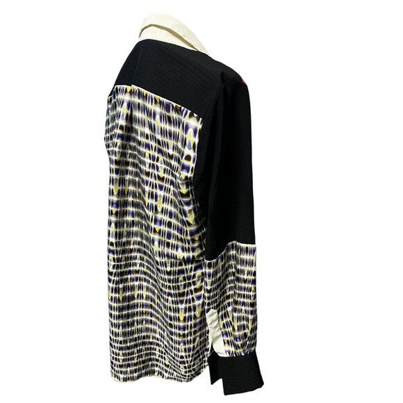 RACHEL ROY Silk Button-Down Shirt Women Large Geometric Print  Colorblock Office - Picture 5 of 10